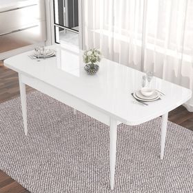 Canisa Kar Serisi 80x132 Açılabilir Mdf Beyaz Masa Takımı ve 4 Adet Antrasit Sandalye