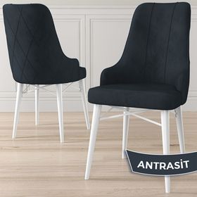Canisa Kar Serisi 80x132 Açılabilir Mdf Beyaz Masa Takımı ve 6 Adet Antrasit Sandalye