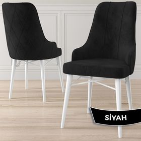 Canisa Kar Serisi 80x132 Açılabilir Mdf Beyaz Masa Takımı ve 6 Adet Siyah Sandalye