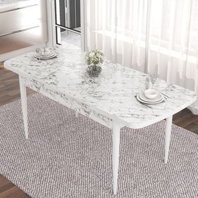 Canisa Kar Serisi 80x132 Açılabilir Mdf Beyaz Mermer Desen Masa Takımı ve 4 Adet Antrasit Sandalye