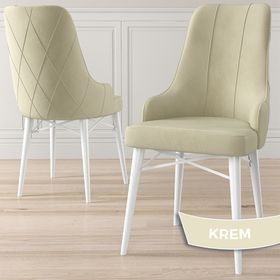 Canisa Kar Serisi 80x132 Açılabilir Mdf Beyaz Mermer Desen Masa Takımı ve 4 Adet Krem Sandalye