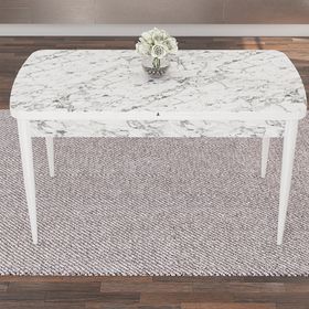 Canisa Kar Serisi 80x132 Açılabilir Mdf Beyaz Mermer Desen Masa Takımı ve 4 Adet Krem Sandalye