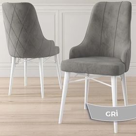 Canisa Kar Serisi 80x132 Açılabilir Mdf Beyaz Mermer Desen Masa Takımı ve 6 Adet Gri Sandalye