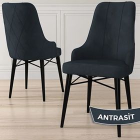 Canisa Kar Serisi 80x132 Açılabilir Mdf Siyah Mermer Desen Masa Takımı ve 4 Adet Antrasit Sandalye