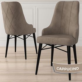 Canisa Kar Serisi 80x132 Açılabilir Mdf Siyah Mermer Desen Masa Takımı ve 4 Adet Cappucino Sandalye