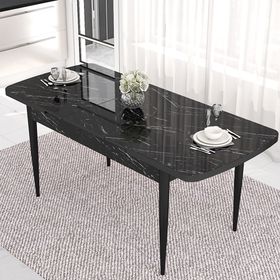 Canisa Kar Serisi 80x132 Açılabilir Mdf Siyah Mermer Desen Masa Takımı ve 4 Adet Cappucino Sandalye