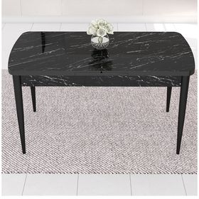 Canisa Kar Serisi 80x132 Açılabilir Mdf Siyah Mermer Desen Masa Takımı ve 6 Adet Krem Sandalye