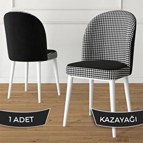 Canisa Kaze Serisi 1. Sınıf Babyface Kumaş Beyaz Metal İskeletli Kaz Ayağı Yemek Odası Sandalyesi