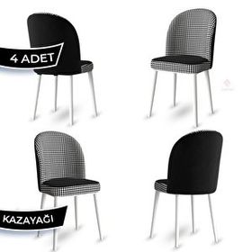 Canisa Kaze Serisi 4 Adet 1. Sınıf Babyface Kumaş Beyaz Metal İskeletli Kaz Ayağı Yemek Odası Sandalyesi