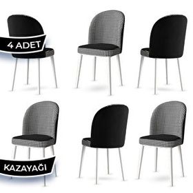 Canisa Kaze Serisi 6 Adet 1. Sınıf Babyface Kumaş Beyaz Metal İskeletli Kaz Ayağı Yemek Odası Sandalyesi