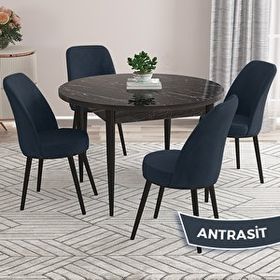 Canisa Kea Serisi 4 Antrasit Sandalye Antrasit Yuvarlak Siyah Mermer Desen Mutfak Masası Takımı