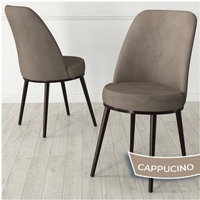 Canisa Kea Serisi Yuvarlak Barok Ahşap Desen Mutfak Masası Takımı ve 4 Adet Cappucino Sandalye