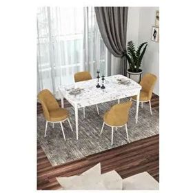 Canisa Kor Serisi 4 Sandalye Cappucino Beyaz Mermer Desen 70x114 Açılabilir Mutfak Masa Takımı