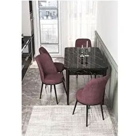 Canisa Kor Serisi 4 Sandalye Gül Kurusu Siyah Mermer Desen 70x114 Açılabilir Mutfak Masa Takımı
