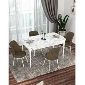 Canisa Kor Serisi 4 Sandalye Kahverengi Beyaz Mermer Desen 70x114 Açılabilir Mutfak Masa Takımı
