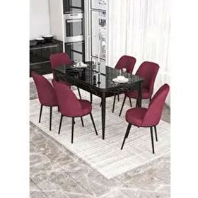 Canisa Kor Serisi 6 Sandalye Bordo Beyaz Mermer Desen 70x114 Açılabilir Mutfak Masa Takımı