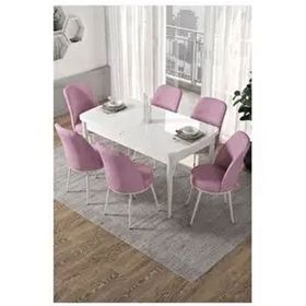 Canisa Kor Serisi 6 Sandalye Pembe Beyaz Masa 70x114 Açılabilir Mutfak Masa Takımı