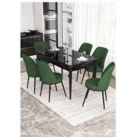 Canisa Kor Serisi 6 Sandalye Su Yeşili Beyaz Mermer Desen 70x114 Açılabilir Mutfak Masa Takımı