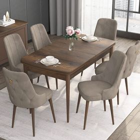 Canisa Kor Serisi Beyaz Masa 70x114 cm Açılabilir 4 Sandalye Kahverengi Mutfak Masası Takımı