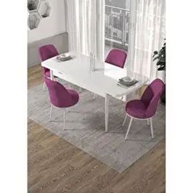 Canisa Kor Serisi Beyaz Masa 70x114 cm Açılabilir 4 Sandalye Mor Mutfak Masası Takımı