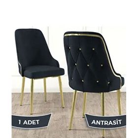 Canisa Krax Serisi 1. Sınıf Babyface Kumaş Gold Metal Ayaklı Antrasit Yemek Odası Sandalyesi