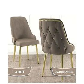 Canisa Krax Serisi 1. Sınıf Babyface Kumaş Gold Metal Ayaklı Cappucino Yemek Odası Sandalyesi