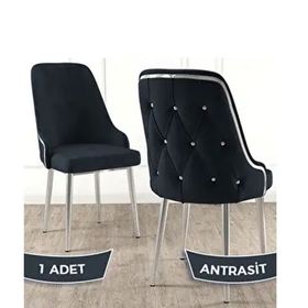 Canisa Krax Serisi 1. Sınıf Babyface Kumaş Gümüş Metal Ayaklı Antrasit Yemek Odası Sandalyesi