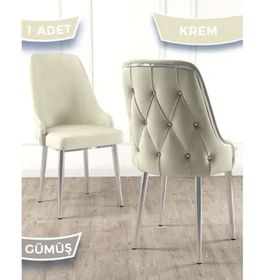 Canisa Krax Serisi 1. Sınıf Babyface Kumaş Gümüş Metal Ayaklı Krem Yemek Odası Sandalyesi
