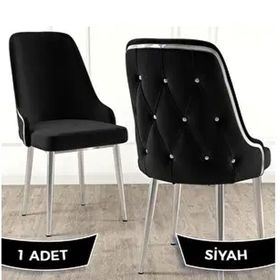 Canisa Krax Serisi 1. Sınıf Babyface Kumaş Gümüş Metal Ayaklı Siyah Yemek Odası Sandalyesi