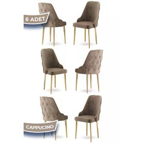 Canisa Krax Serisi 6 Adet 1. Sınıf Babyface Kumaş Gold Metal Ayaklı Cappucino Yemek Odası Sandalyesi