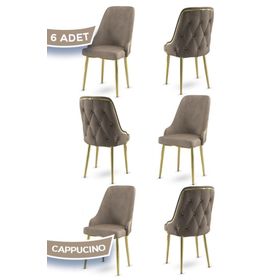 Canisa Krax Serisi 6 Adet 1. Sınıf Babyface Kumaş Gold Metal Ayaklı Cappucino Yemek Odası Sandalyesi