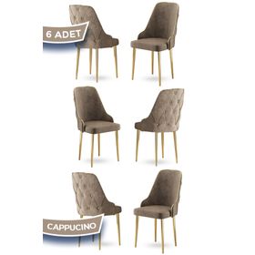 Canisa Krax Serisi 6 Adet 1. Sınıf Babyface Kumaş Gold Metal Ayaklı Cappucino Yemek Odası Sandalyesi