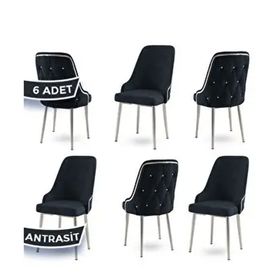 Canisa Krax Serisi 6 Adet 1. Sınıf Babyface Kumaş Gümüş Metal Ayaklı Antrasit Yemek Odası Sandalyesi