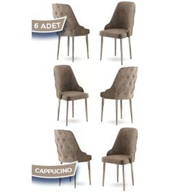 Canisa Krax Serisi 6 Adet 1. Sınıf Babyface Kumaş Gümüş Metal Ayaklı Cappucino Yemek Odası Sandalyesi