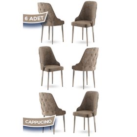 Canisa Krax Serisi 6 Adet 1. Sınıf Babyface Kumaş Gümüş Metal Ayaklı Cappucino Yemek Odası Sandalyesi