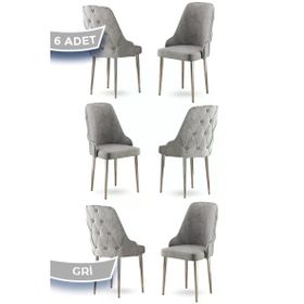 Canisa Krax Serisi 6 Adet 1. Sınıf Babyface Kumaş Gümüş Metal Ayaklı Gri Yemek Odası Sandalyesi