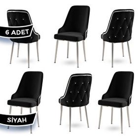 Canisa Krax Serisi 6 Adet 1. Sınıf Babyface Kumaş Gümüş Metal Ayaklı Siyah Yemek Odası Sandalyesi