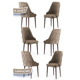 Canisa Krax Serisi 6 Adet 1. Sınıf Babyface Kumaş Kahve Metal Ayaklı Cappucino Yemek Odası Sandalyesi