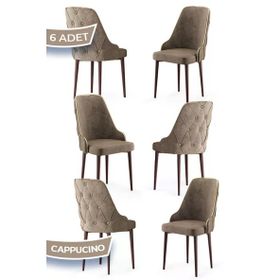 Canisa Krax Serisi 6 Adet 1. Sınıf Babyface Kumaş Kahve Metal Ayaklı Cappucino Yemek Odası Sandalyesi