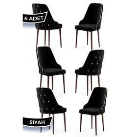 Canisa Krax Serisi 6 Adet 1. Sınıf Babyface Kumaş Kahve Metal Ayaklı Siyah Yemek Odası Sandalyesi