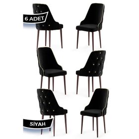 Canisa Krax Serisi 6 Adet 1. Sınıf Babyface Kumaş Kahve Metal Ayaklı Siyah Yemek Odası Sandalyesi