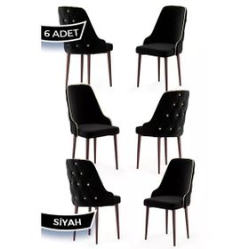 Canisa Krax Serisi 6 Adet 1. Sınıf Babyface Kumaş Kahve Metal Ayaklı Siyah Yemek Odası Sandalyesi