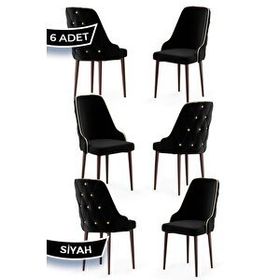 Canisa Krax Serisi 6 Adet 1. Sınıf Babyface Kumaş Kahve Metal Ayaklı Siyah Yemek Odası Sandalyesi