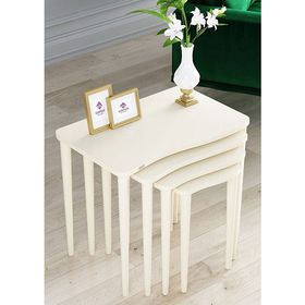 Canisa Kuğu Serisi Mdf 4'lü Krem Sehpa Gürgen Ayak Krem Zigon Sehpa Takımı