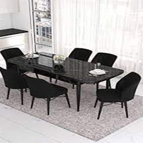 Canisa Lav Serisi 80x132 Siyah Mermer Desen Gold Halkalı 4 Siyah Sandalye ve 1 Bench Siyah Masa Takımı
