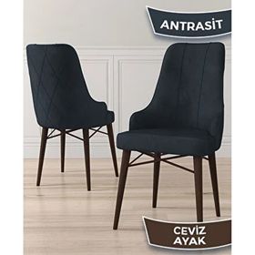 Canisa Lia Serisi 6 Sandalye Antrasit 80x132 Açılabilir Barok Ahşap Desen Mutfak Masa Takımı