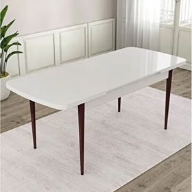 Canisa Lia Serisi 6 Sandalye Antrasit 80x132 Açılabilir Beyaz Masa Ceviz Ayak Mutfak Masası Takımı