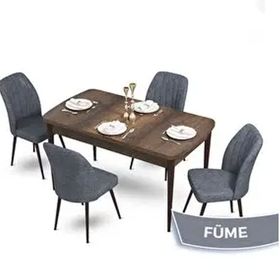 Canisa Mun Serisi 80x132 Açılabilir Mdf Barok Ahşap Desen Masa Takımı ve 4 Adet Füme Sandalye