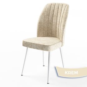 Canisa Mun Serisi 80x132 Açılabilir Mdf Beyaz Mermer Desen Masa Takımı ve 6 Adet Krem Sandalye