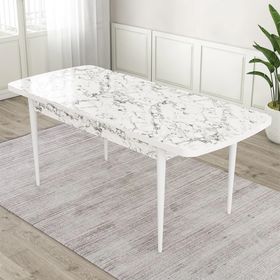 Canisa Mun Serisi 80x132 Açılabilir Mdf Beyaz Mermer Desen Masa Takımı ve 6 Adet Krem Sandalye